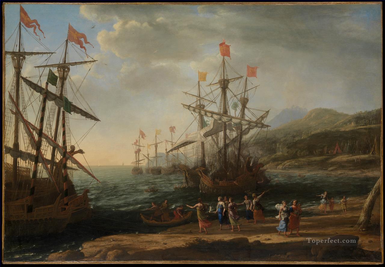 Marine with the Trojans Burning their Boats landscape Claude Lorrain Oil Paintings